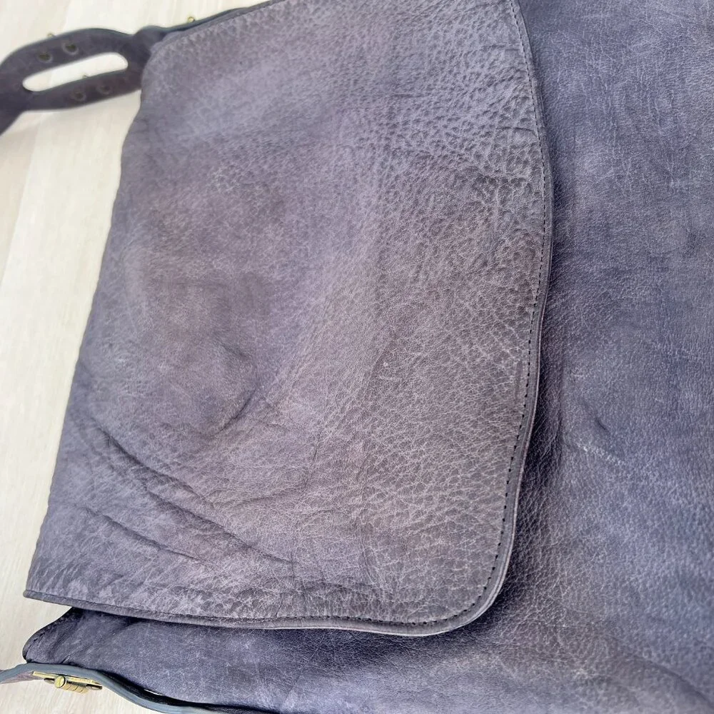 Kooba MEG Genuine Washed Leather Shoulder Bag Hinge Cutout Strap in Lavender